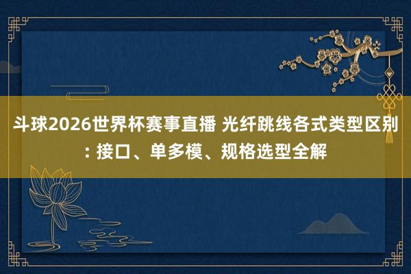 斗球2026世界杯赛事直播 光纤跳线各式类型区别: 接口、单多模、规格选型全解